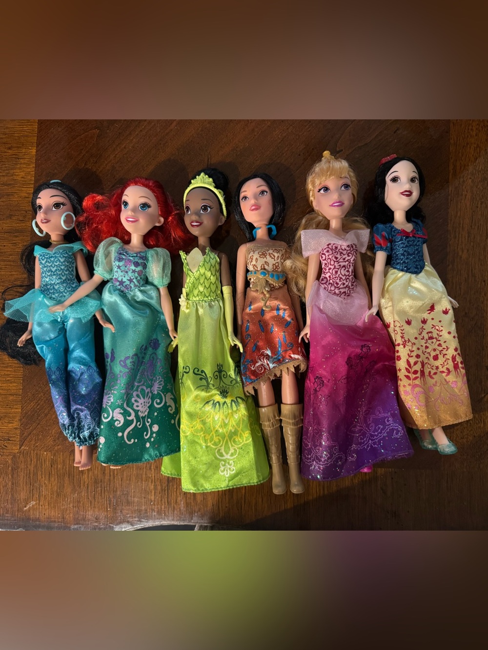 Set of Girls' Princess Fashion Dolls - Green, Pink, Teal, Orange Dresses
